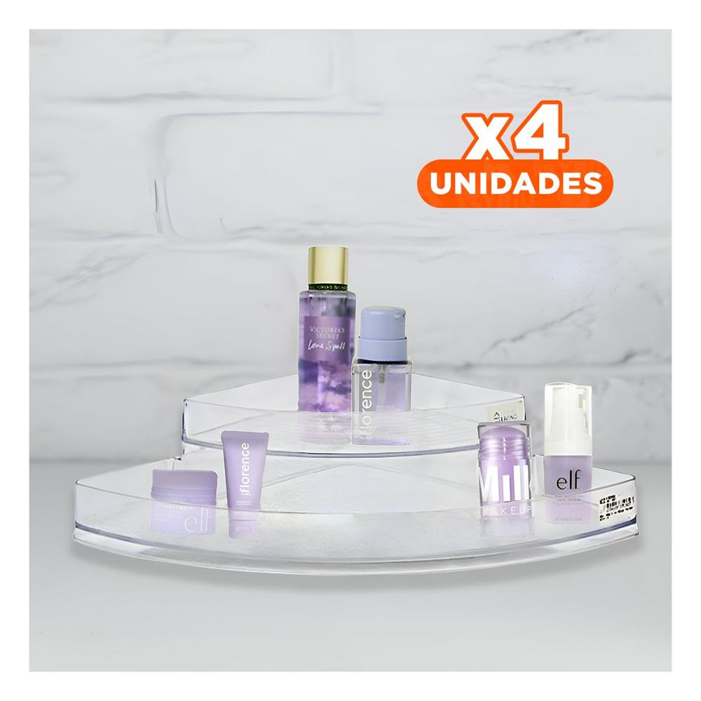 Pack4 Portaobjetos Moderno de Acrilico Esquinero Transparente para Dormitorio Y+Papel Regalo