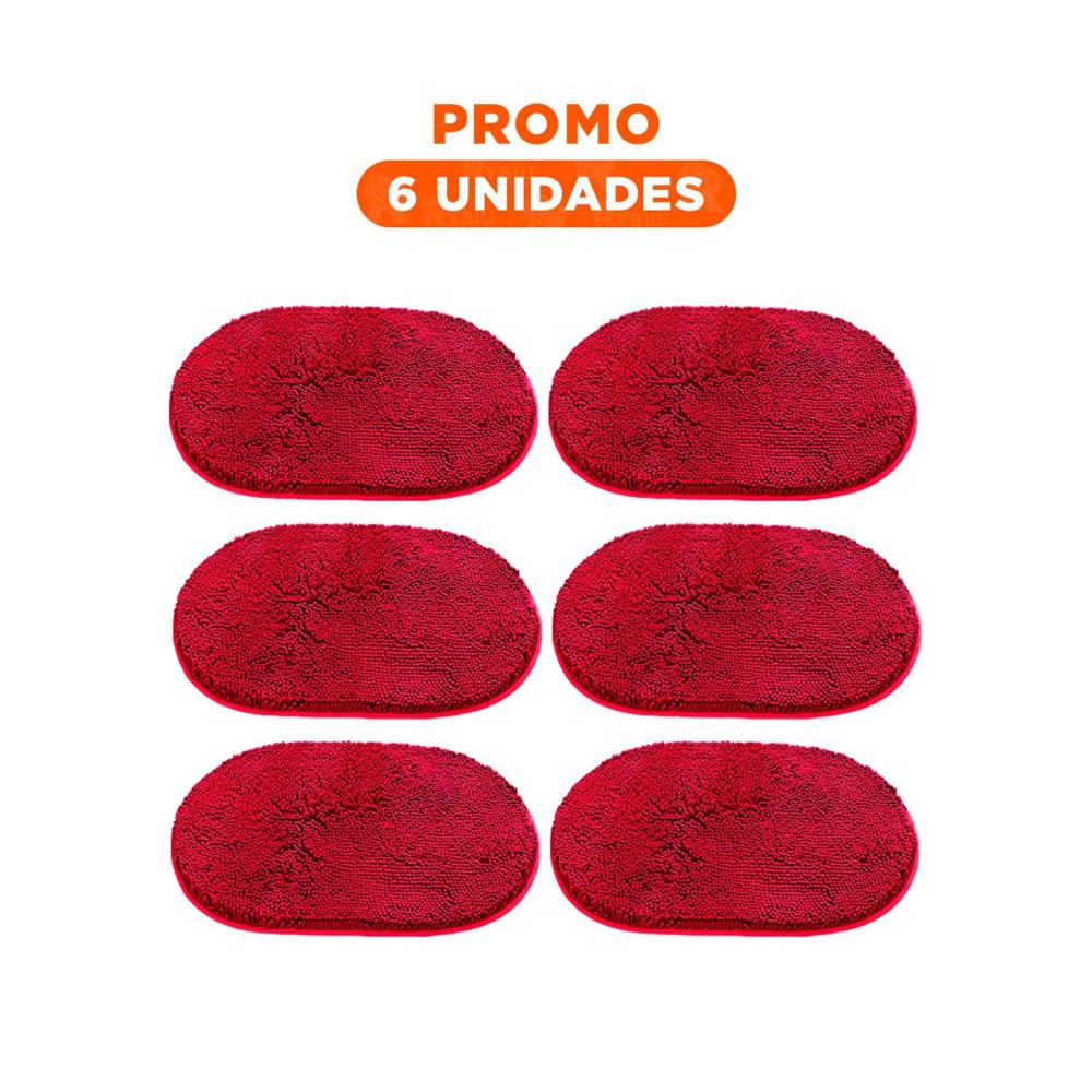 Pack6 Pieza de Piso Ovalada de Microfibra 40x60cm Rojo para Decoracion