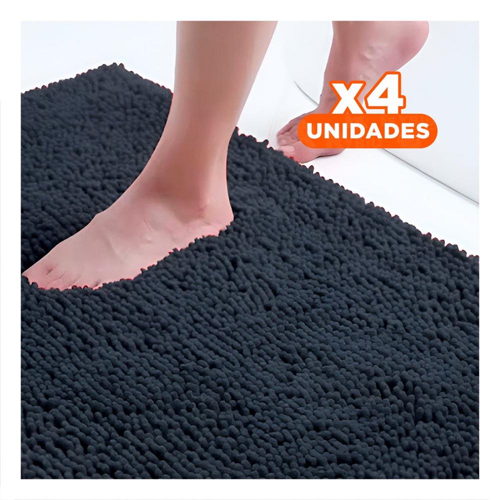 Pack4 Piso Textil Rectangular Decorativo de Microfibra 40x60cm Plomo oscuro Y+Papel Regalo
