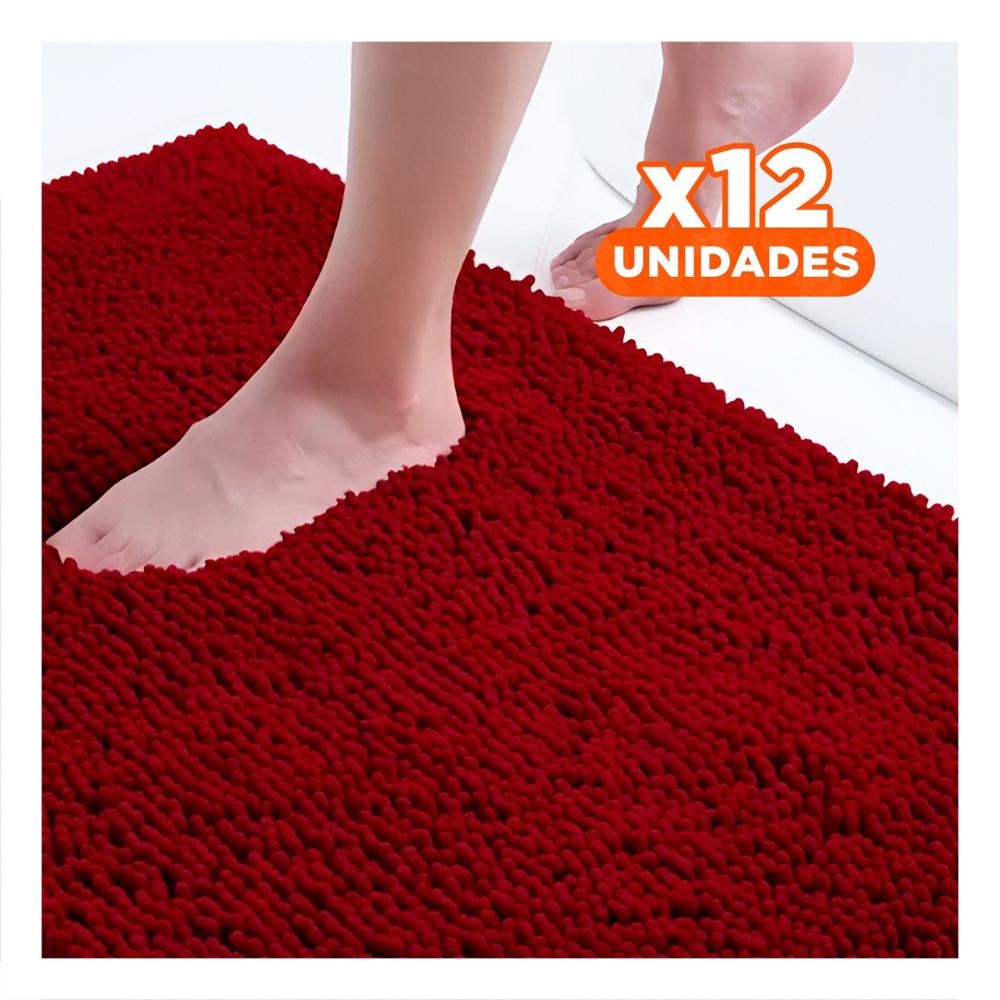 Pack12 Tapete Rectangular de Piso Microfibra 40x60cm Guinda para Uso Diario