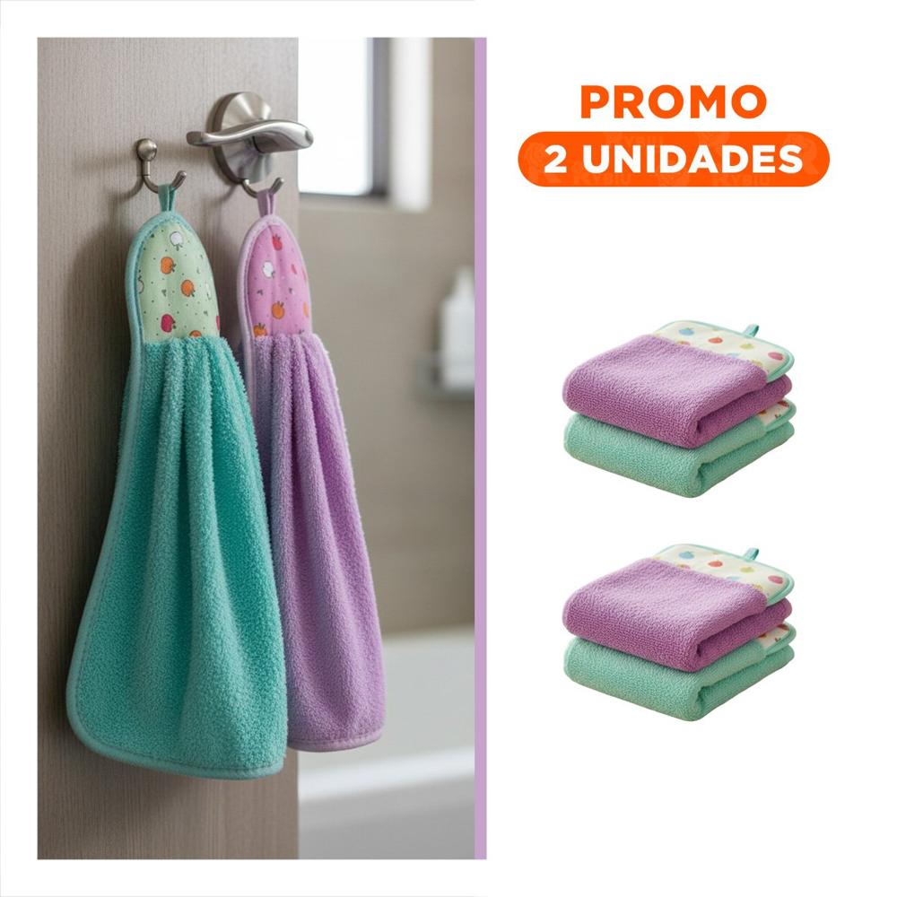 Pack2 Lote Toallas 2 Piezas Morado y Verde Agua Colgador Suave 28x38cm
