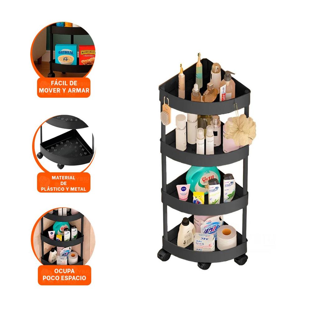Mueble Esquinero De 4 Niveles con Ruedas Negro Almacenaje Seguro Y+Ligas Regalo