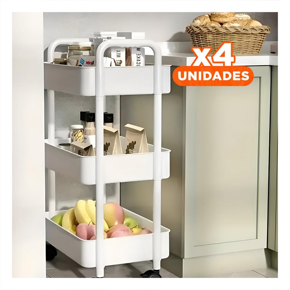 Pack4 Modulo Organizador 3 Niveles con Ruedas y Asas Plastico Blanco Hogar Y+Papel Regalo