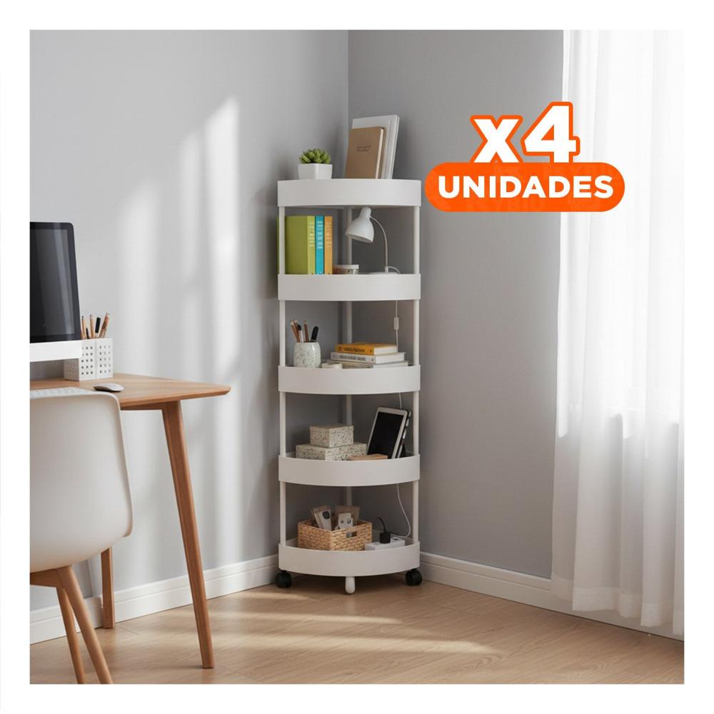 Pack4 Porta Objetos Ligero 5 Niveles Con Ruedas Blanco Material Resistente y Facil de Usar