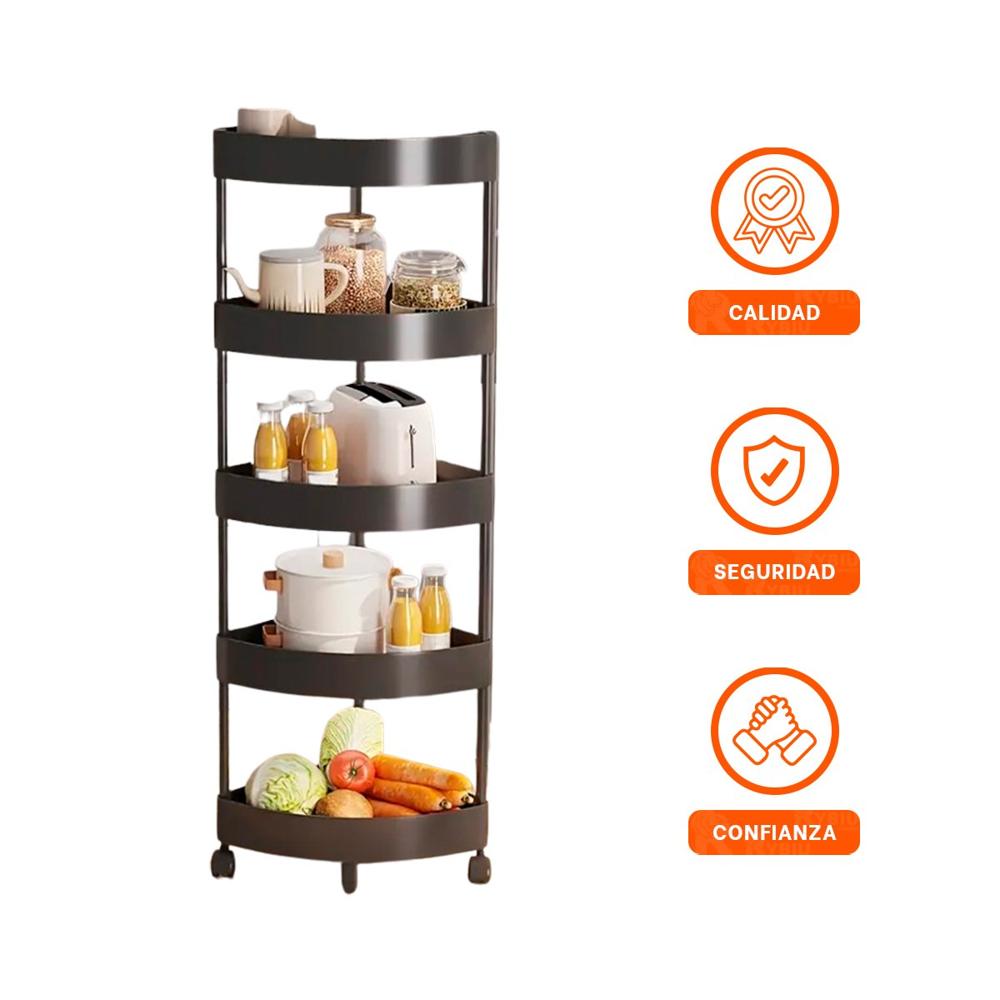 Soporte Esquinero Negro 5 Niveles con Ruedas Resistente para Almacenaje Y+Ligas Regalo