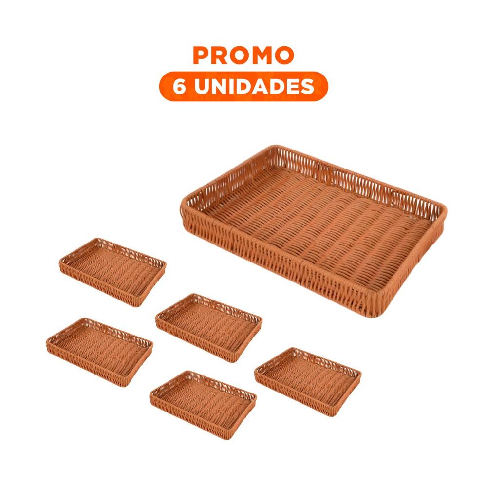 Pack6 Cesto Rectangular de Plastico Tejido 30x20x4cm de Estilo Minimalista para Salon