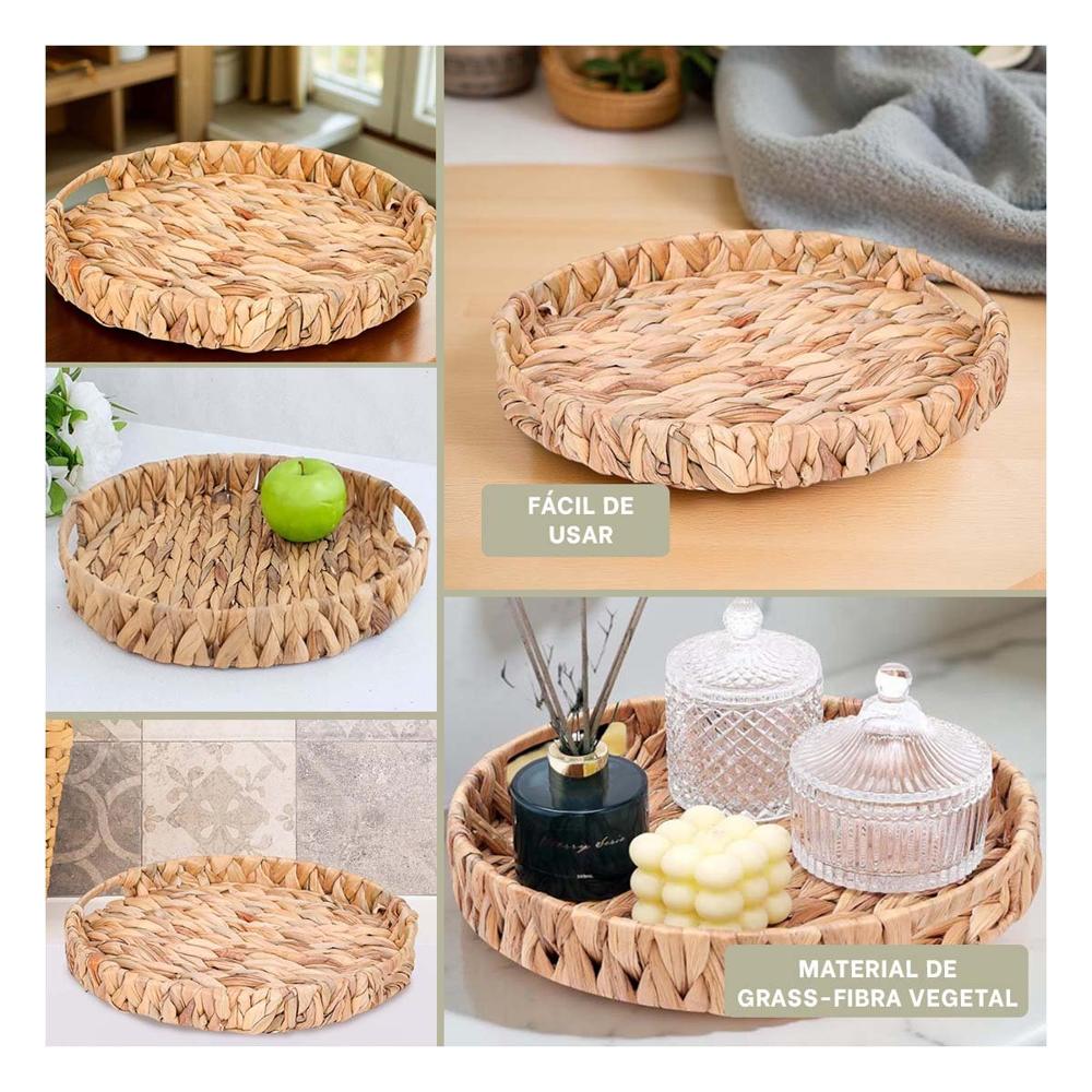 Bol tejido circular con asas Grass 32x4cm color mostaza para organizar la casa y sala