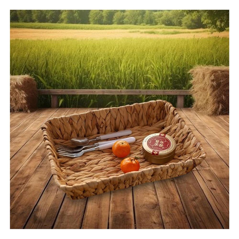 Cesta Tejida Rectangular Grass 36x28x6cm Mostaza Para Ordenar Cosas En Casa Y+Papel Regalo
