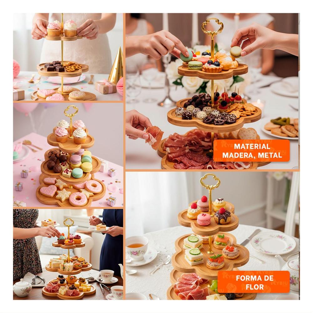Bandeja 3 Niveles Exhibidor Flor Marron para Mesa de Dulces y Eventos Bandeja 3 Niveles Exhibidor Flor Marron para Mesa de Dulces y Eventos