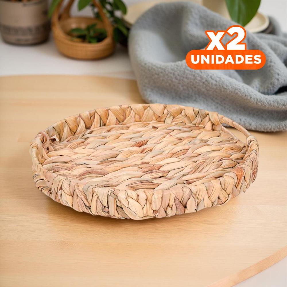 Pack2 Bolsa decorativa tejida circular con asas Grass 36x5cm mostaza organizar Y+Regalo Sticker
