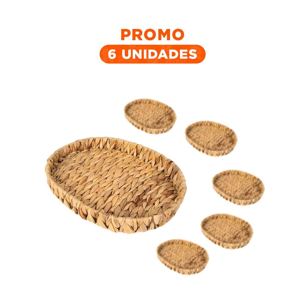 Pack6 Contenedor tejido ovalado Grass 29x20x4.5cm mostaza para ordenar ropa y accesorios