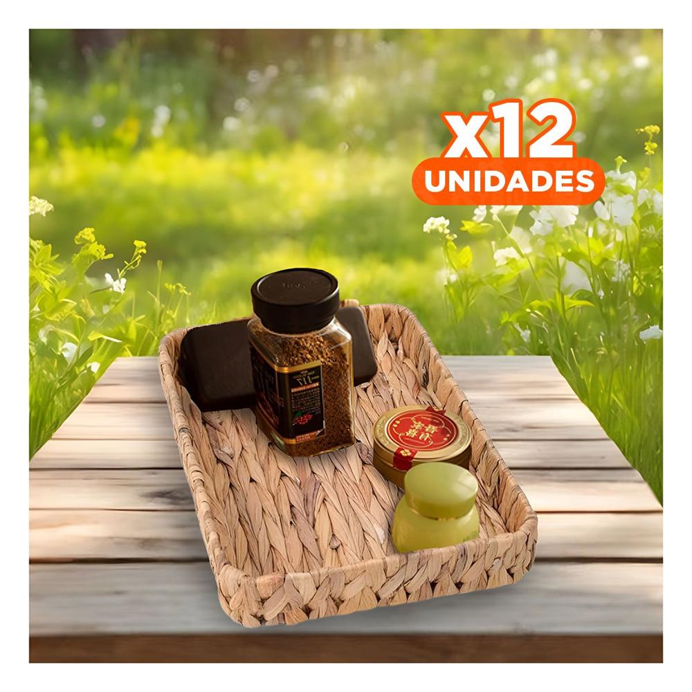 Pack12 Contenedor tejida rectangular Grass 28x19x4cm Mostaza para organizar Y+Papel Regalo