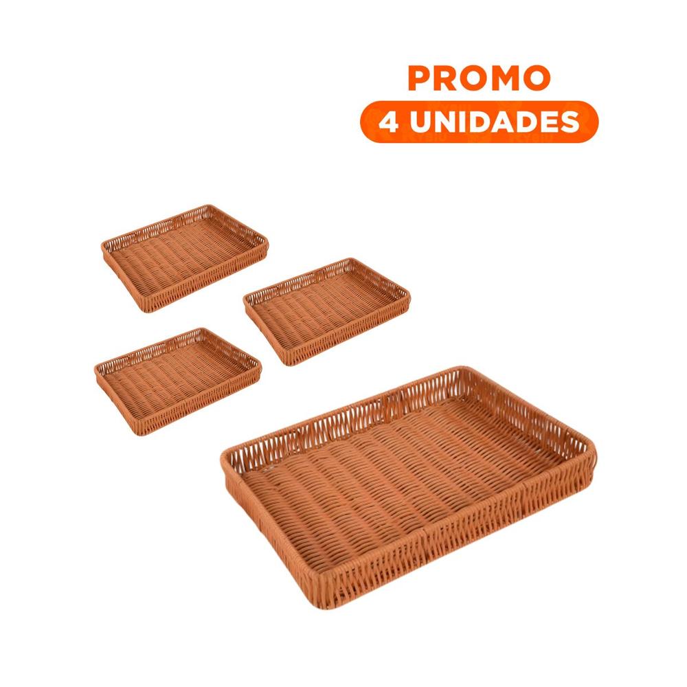 Pack4 Cesto Rectangular de Plastico Tejido 34x24x4cm para Guardar Llaves Y+Regalo Sticker