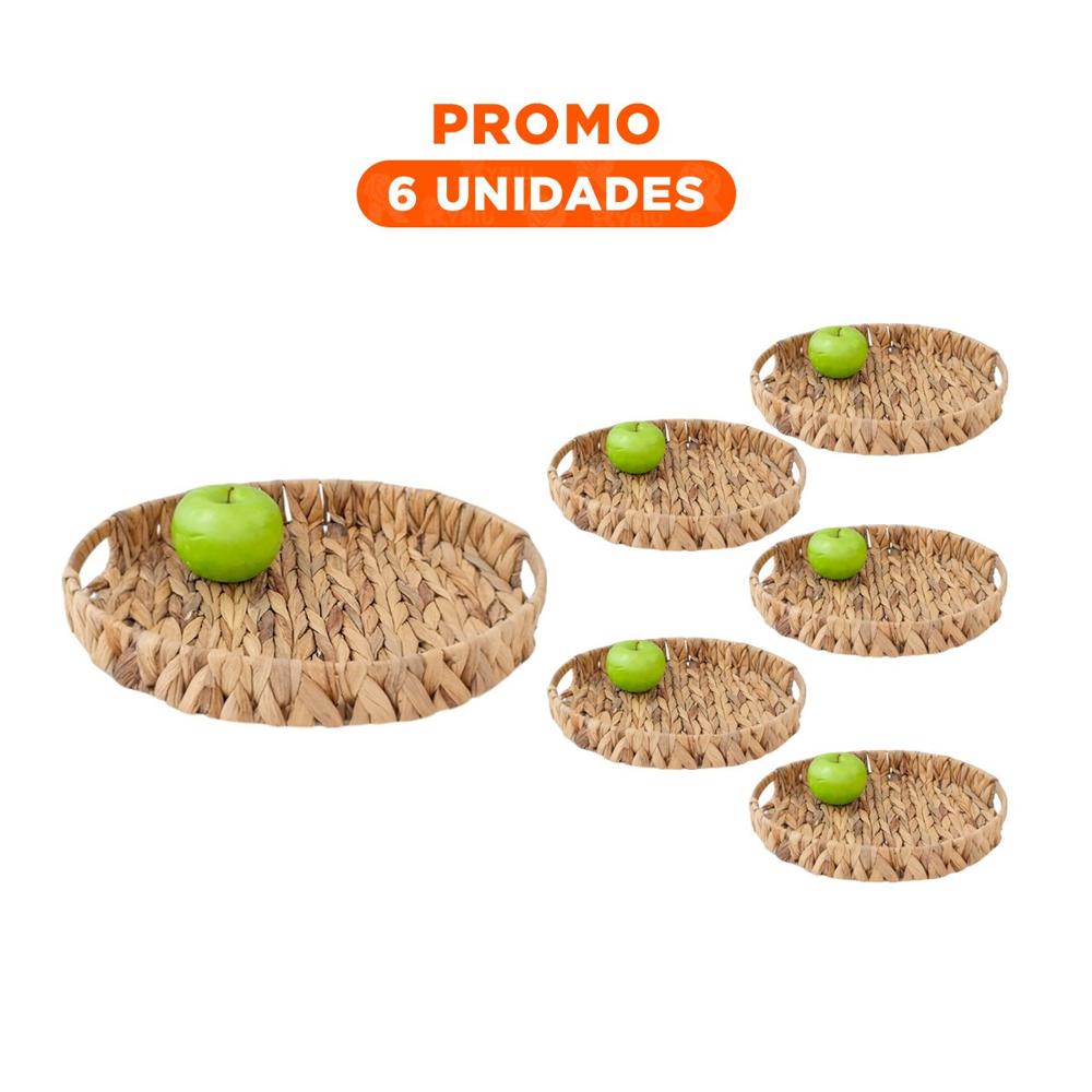 Pack6 Recipiente tejida circular con asas Grass 36x5cm mostaza para organizacion de espacios