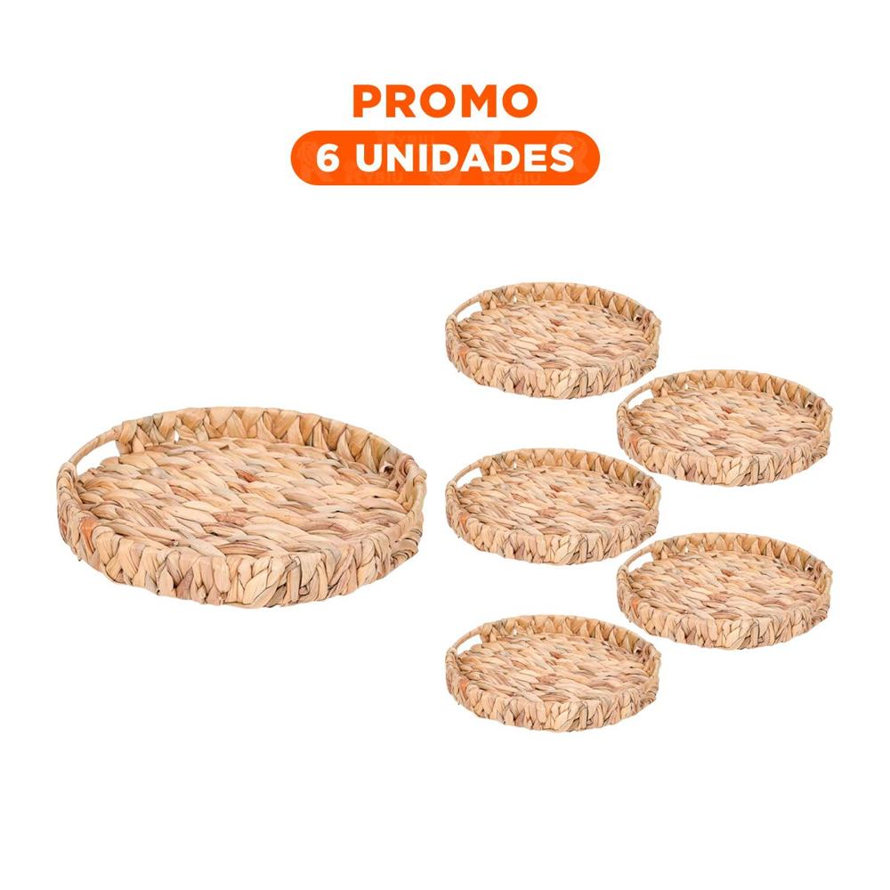 Pack6 Contenedor Redondo Tejido Con Asas Grass 30x4cm Mostaza Para Decoracion Hogar