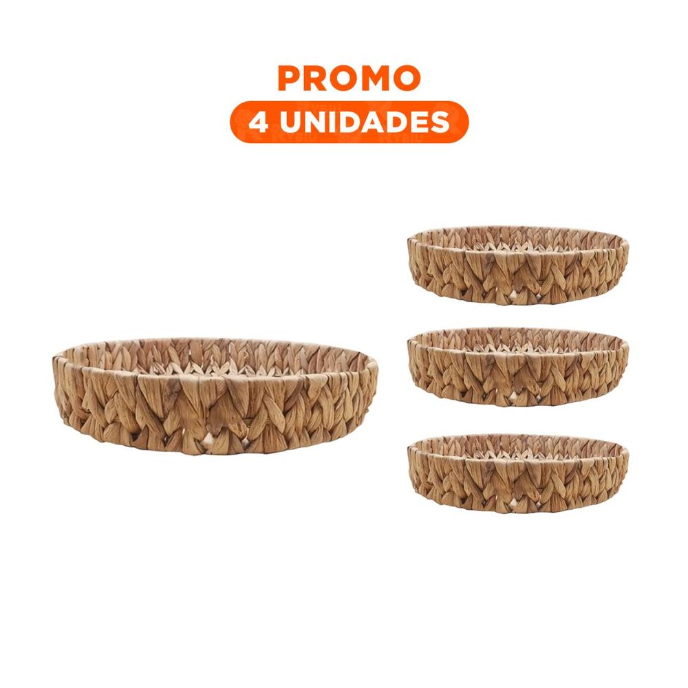 Pack4 Cesta tejida circular Grass 27x4cm para Sala y Casa Moderna Mostaza Y+Regalo Sticker