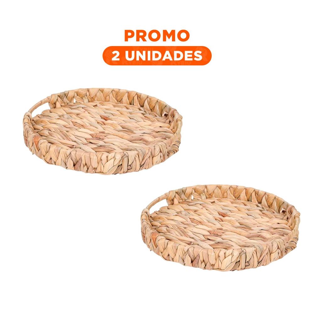 Pack2 Soporte Circular Tejido Con Asas Grass 30x4cm Mostaza Para Decoracion Casa