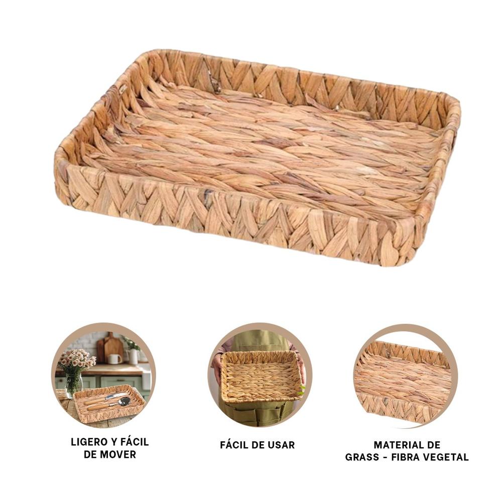 Contenedor Tejido Rectangular Grass 36x28x6cm Mostaza Para Organizar Y Casa Y+Ligas Regalo