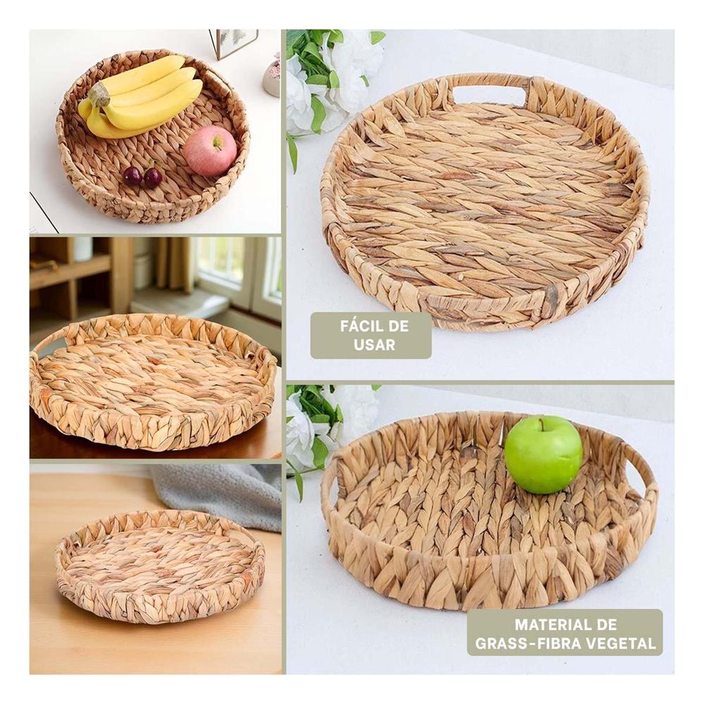 Panera Circular Tejida Con Asas Grass 30x4cm Mostaza Para Uso Hogar