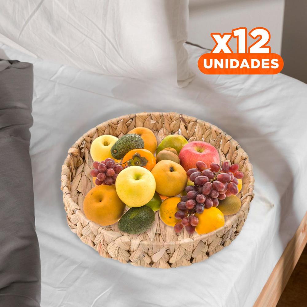 Pack12 Recipiente Trenzado Circular Grass 23x4cm Mostaza Para Hogar Y+Papel Regalo