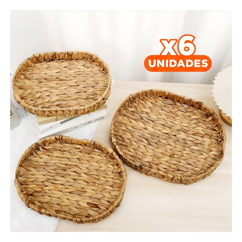 Pack6 Recipiente tejido ovalado Grass 29x20x4.5cm mostaza para colocar objetos Y+Papel Regalo