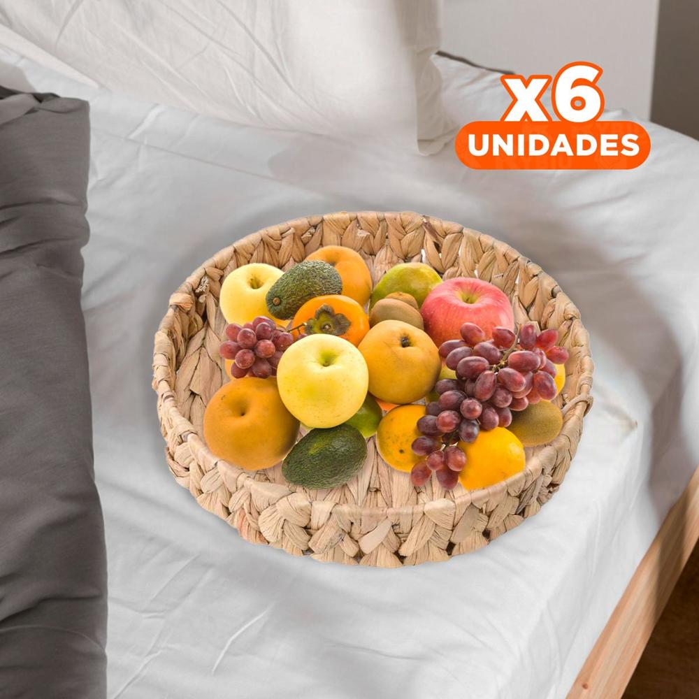 Pack6 Recipiente Tejido Circular Grass 23x4cm Mostaza Para Hogar Decorativa Y+Regalo Sticker