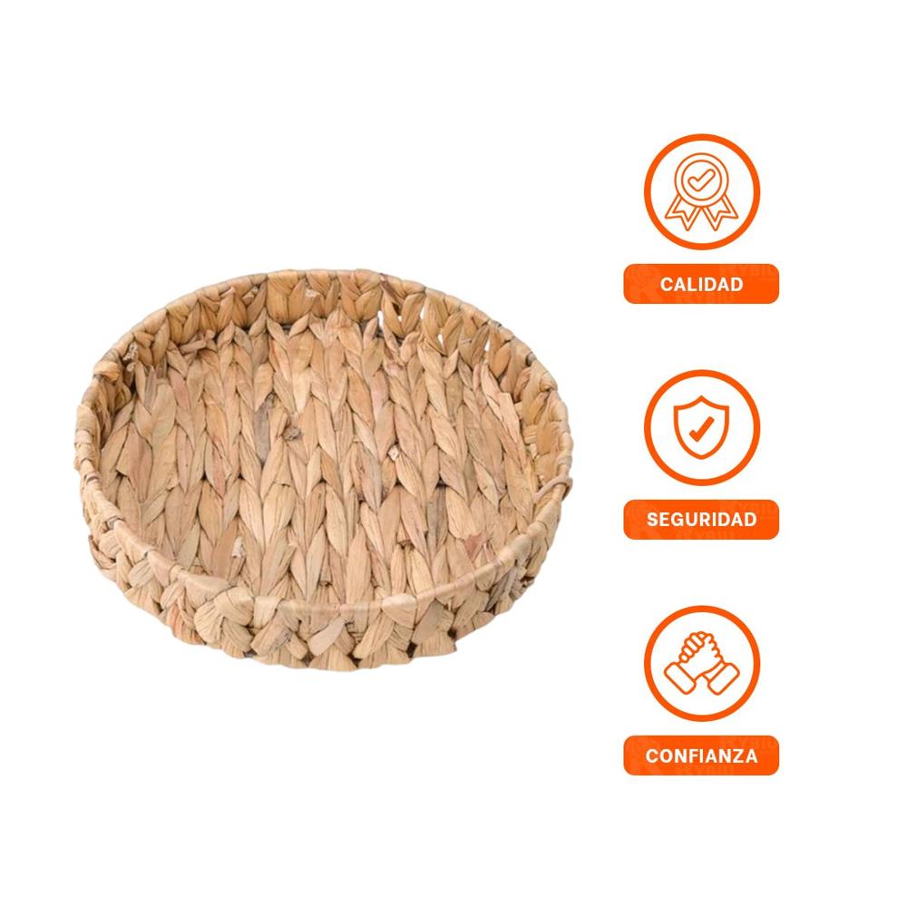 Cesta tejida circular Grass 27x4cm para Hogar y Casa Navidad Mostaza Y+Ligas Regalo