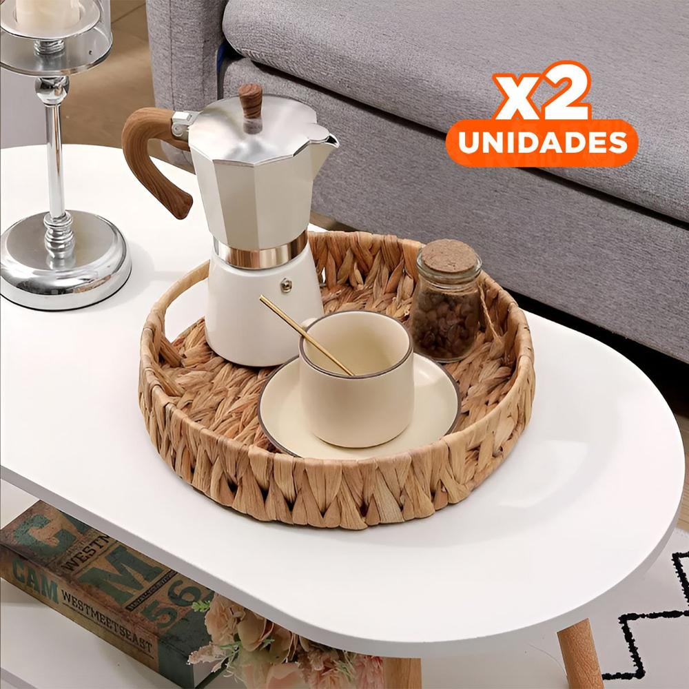 Pack2 Cesta Circular Tejida Con Asas Grass 30x4cm Mostaza Para Uso Hogar Y+Papel Regalo