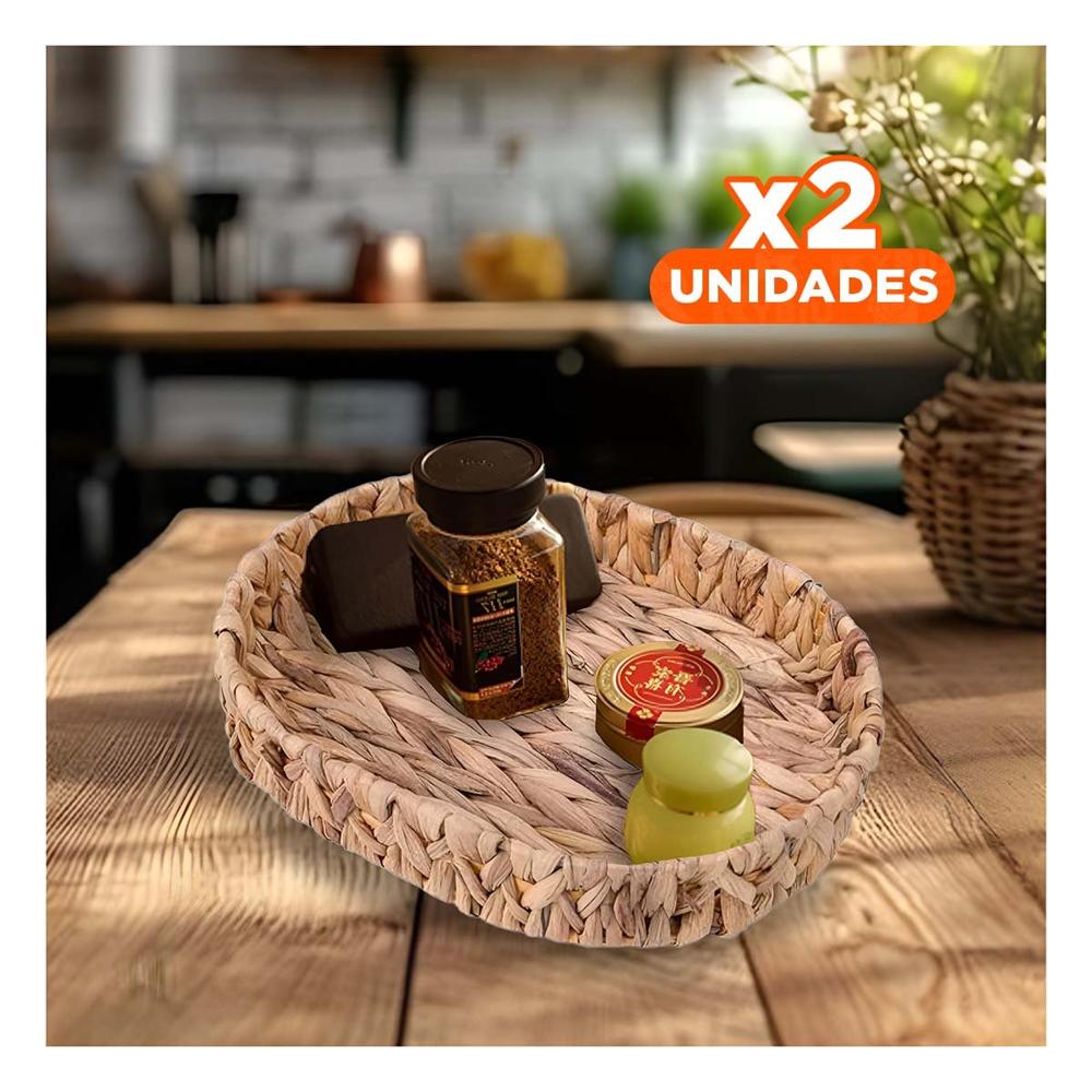 Pack2 Cajonera Multifuncional Ovalada Grass 32x24x4.5cm Para Cocina Mostaza Y+Regalo Sticker