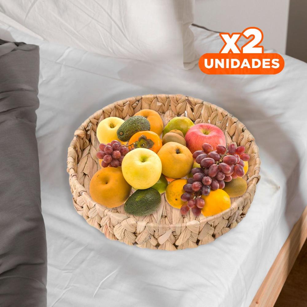 Pack2 Canasto Artesanal Redondo Grass 23x4cm Mostaza Para Ambientes Festivos Y+Papel Regalo