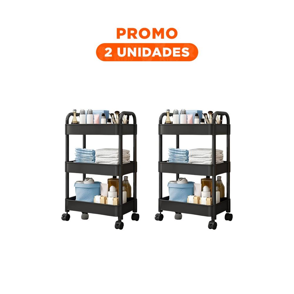Pack2 Rack de Almacenamiento 3 Niveles con Ruedas y Asas Hogar Negro