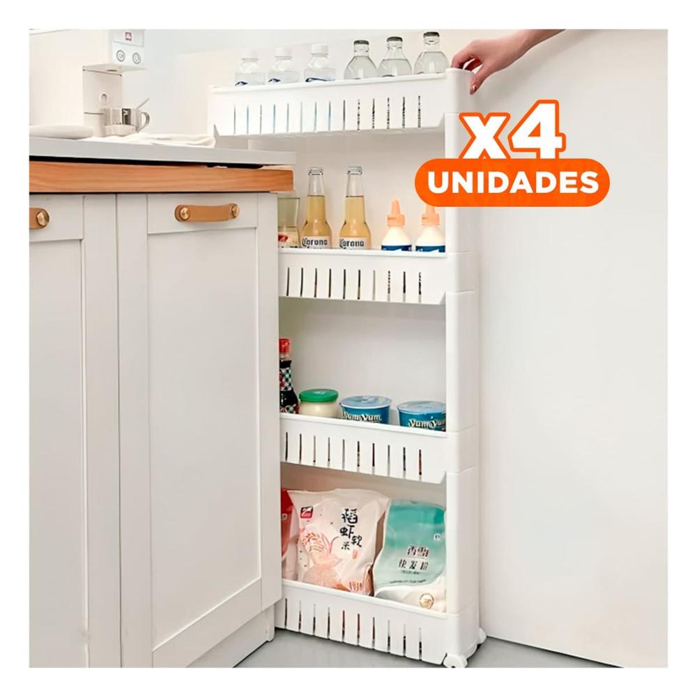 Pack4 Torre Lateral Delgado De 4 Niveles Diseno Rayado Blanco Plastico Y+Papel Regalo