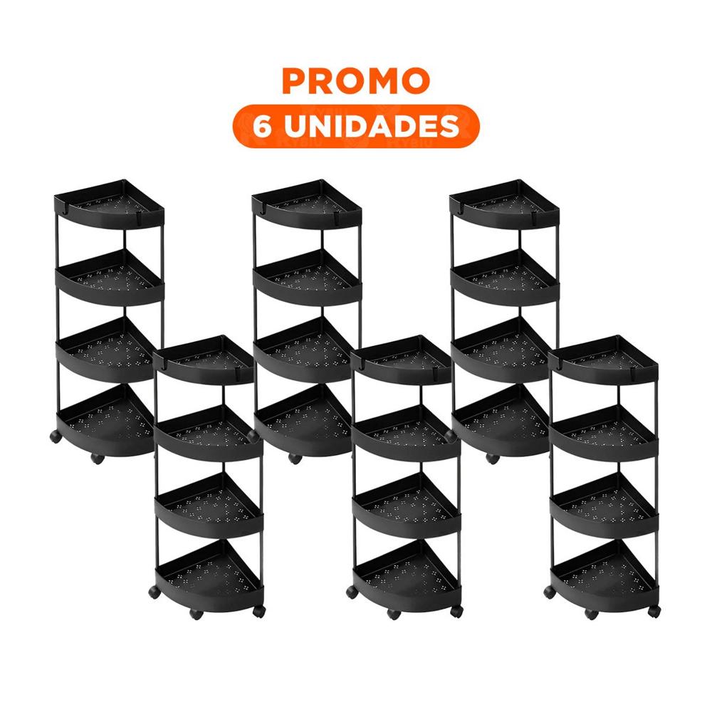 Pack6 Estantero Angular De 4 Niveles con Ruedas Negro Estructura Firme y Seguro