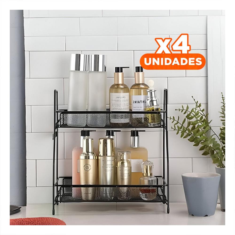 Pack4 Soporte 2 Niveles Multiuso Versatil y Funcional para Uso Diario Negro