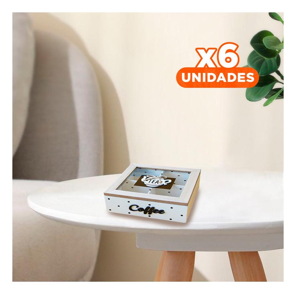 Pack6 Recipiente de Madera Organizador para Te y Cafe Blanco Decoracion Hogar Y+Papel Regalo