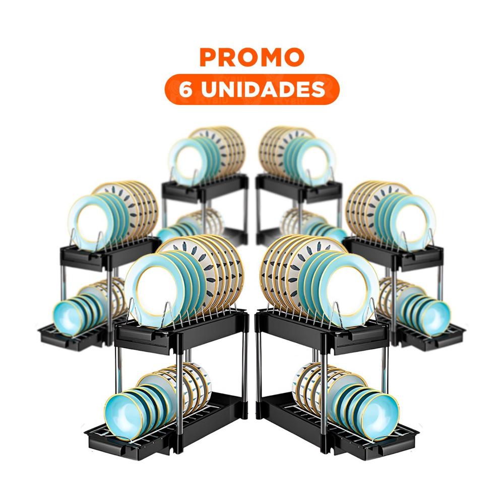 Pack6 Elemento Practico Negro 2 Niveles con 2 Cajones Deslizables para Interior