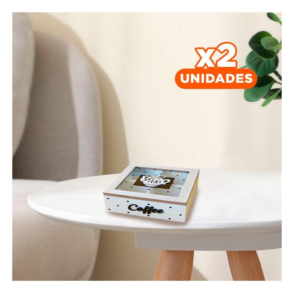 Pack2 Bandeja de Madera con Divisiones para Te y Cafe Blanco Casa Decoracion Y+Papel Regalo