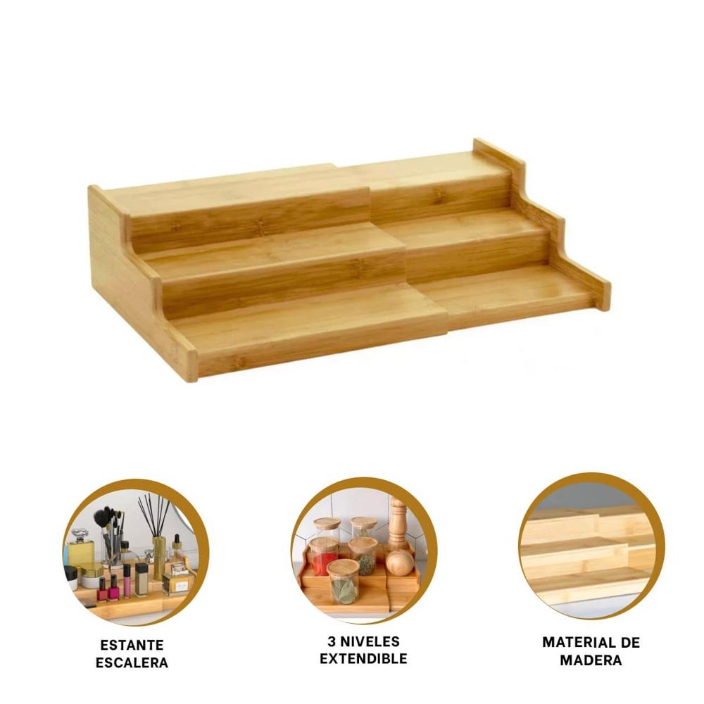 Base escalera de madera con tres niveles extendible para organizacion en hogar Y+Ligas Regalo