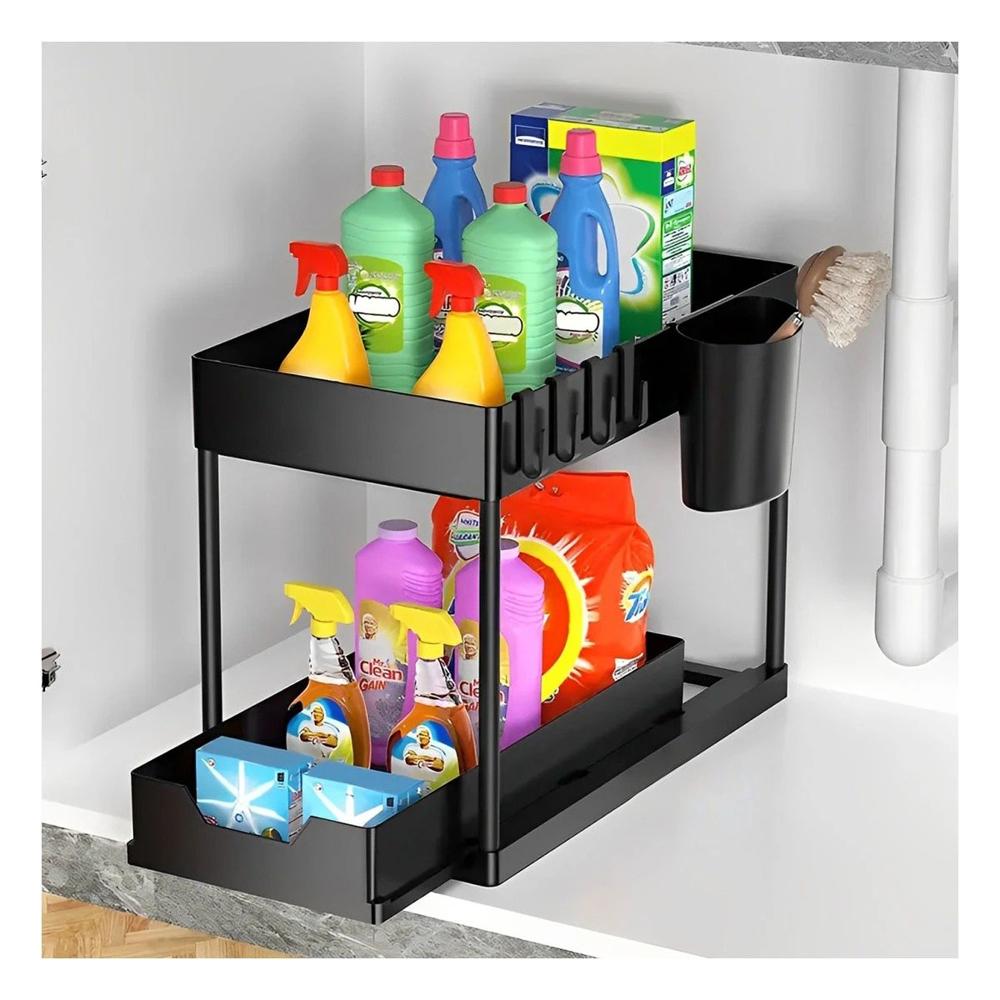 Caja Multifuncional 2 Niveles Con Cajon Inferior Deslizable Con Ganchitos Y+Regalo Sticker