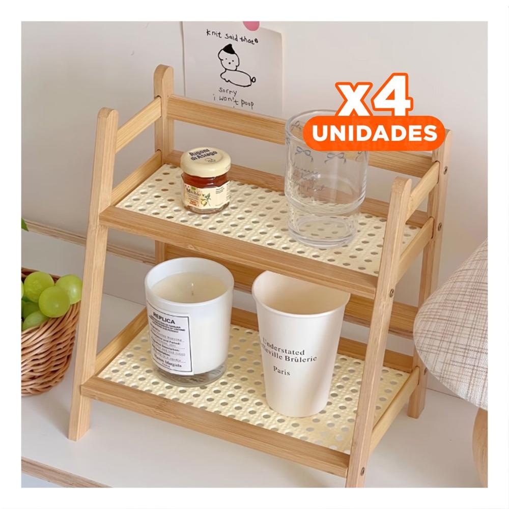Pack4 Repisa 2 Niveles de Bambu Beige Organizador de Cocina Y+Papel Regalo