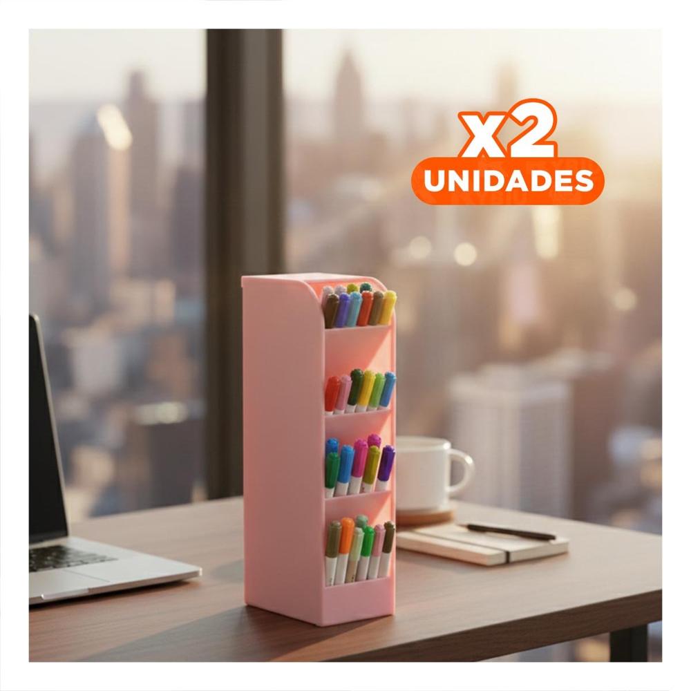 Pack2 Organizador de Uso Diario sobre Mesa en Rosado de Dimensión 20,5x5x9cm Y+Papel Regalo