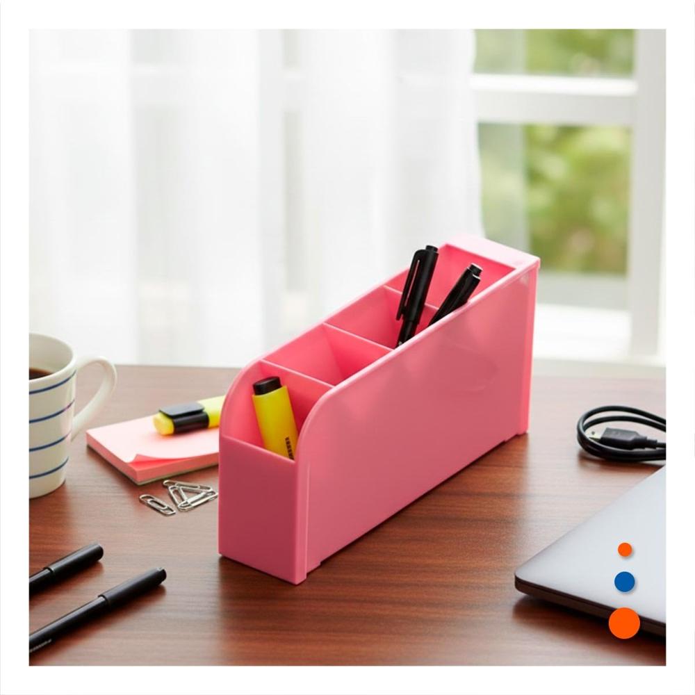 Soporte con Cuatro Espacios sobre Mesa y Acabado Rosado Y+Regalo Sticker