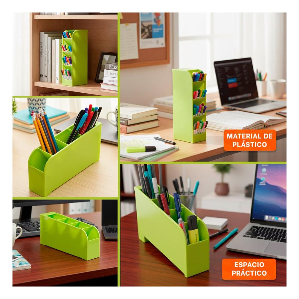 Soporte Inclinado Verde con Cuatro Espacios para Escritorio de Dimensión 20,5x5x9cm