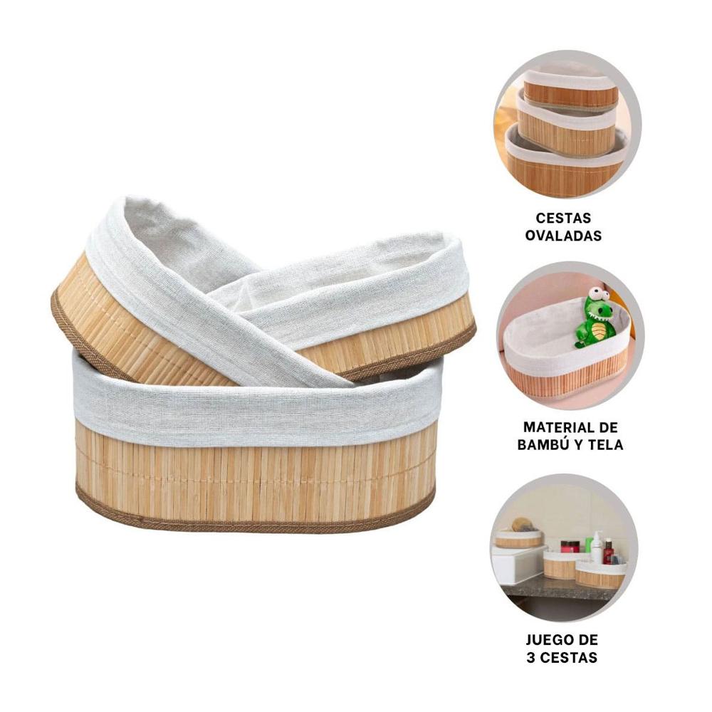 Contenedores Decorativos de Bambu y Tela para Orden y Estilo en el Hogar Y+Ligas Regalo
