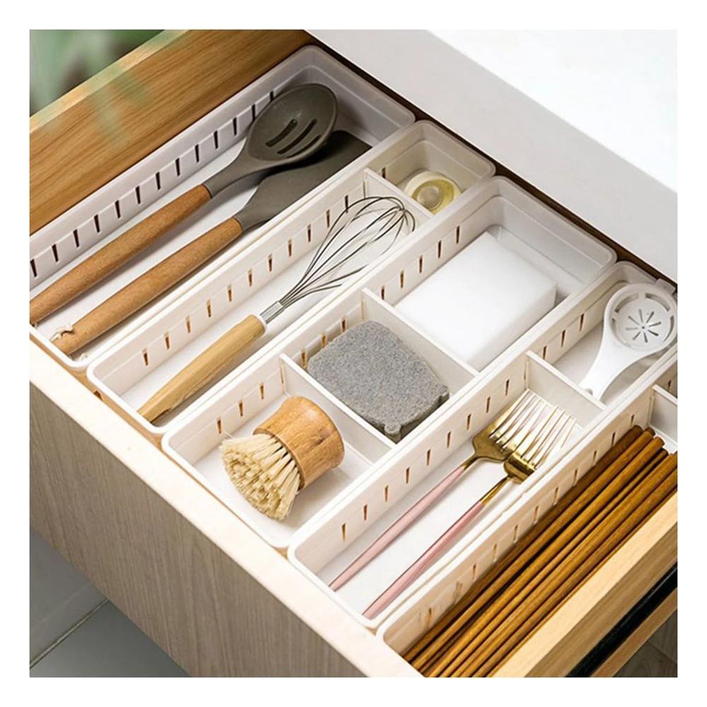 Cesta Ajustable Blanca con Tableros Moviles 34.6x8x5cm Perfecta para Cajones Y+Papel Regalo