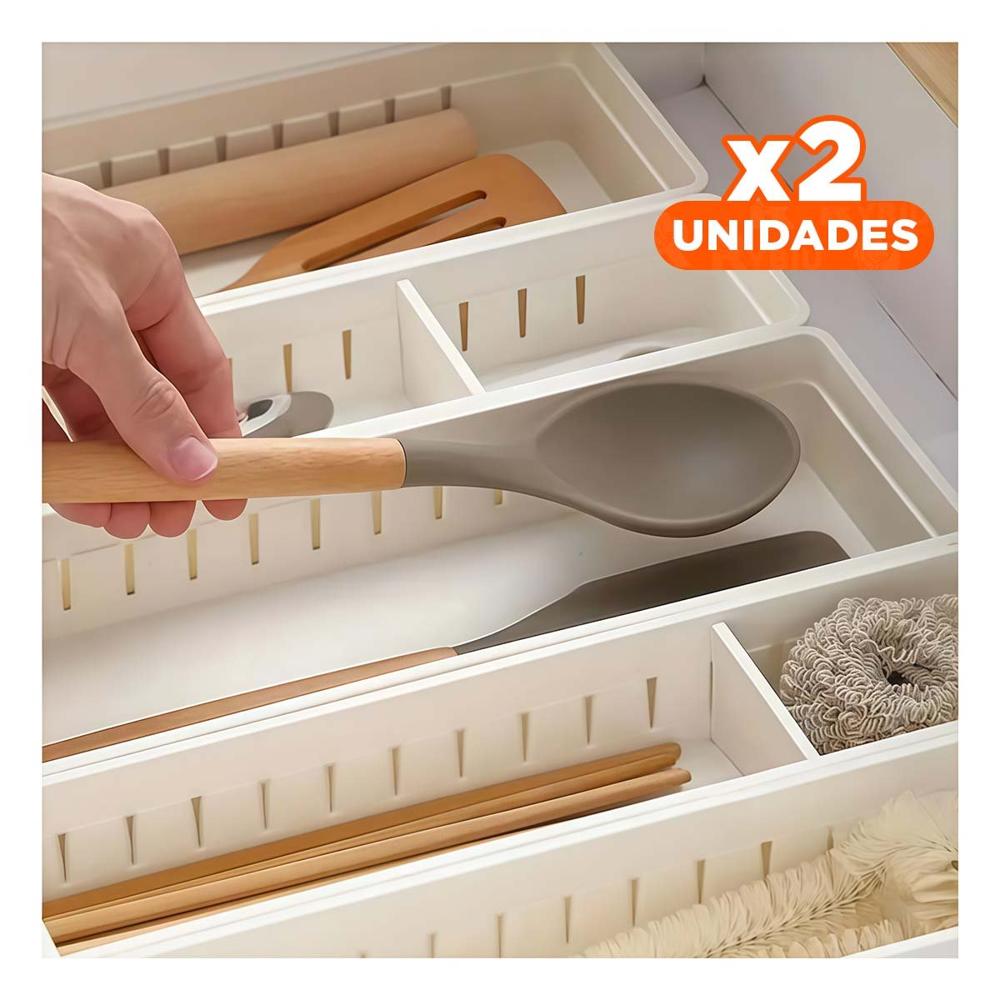 Pack2 Cesta Blanca Plastico Ajustable 34.6x8x5cm con Divisiones Compactas Y+Regalo Sticker