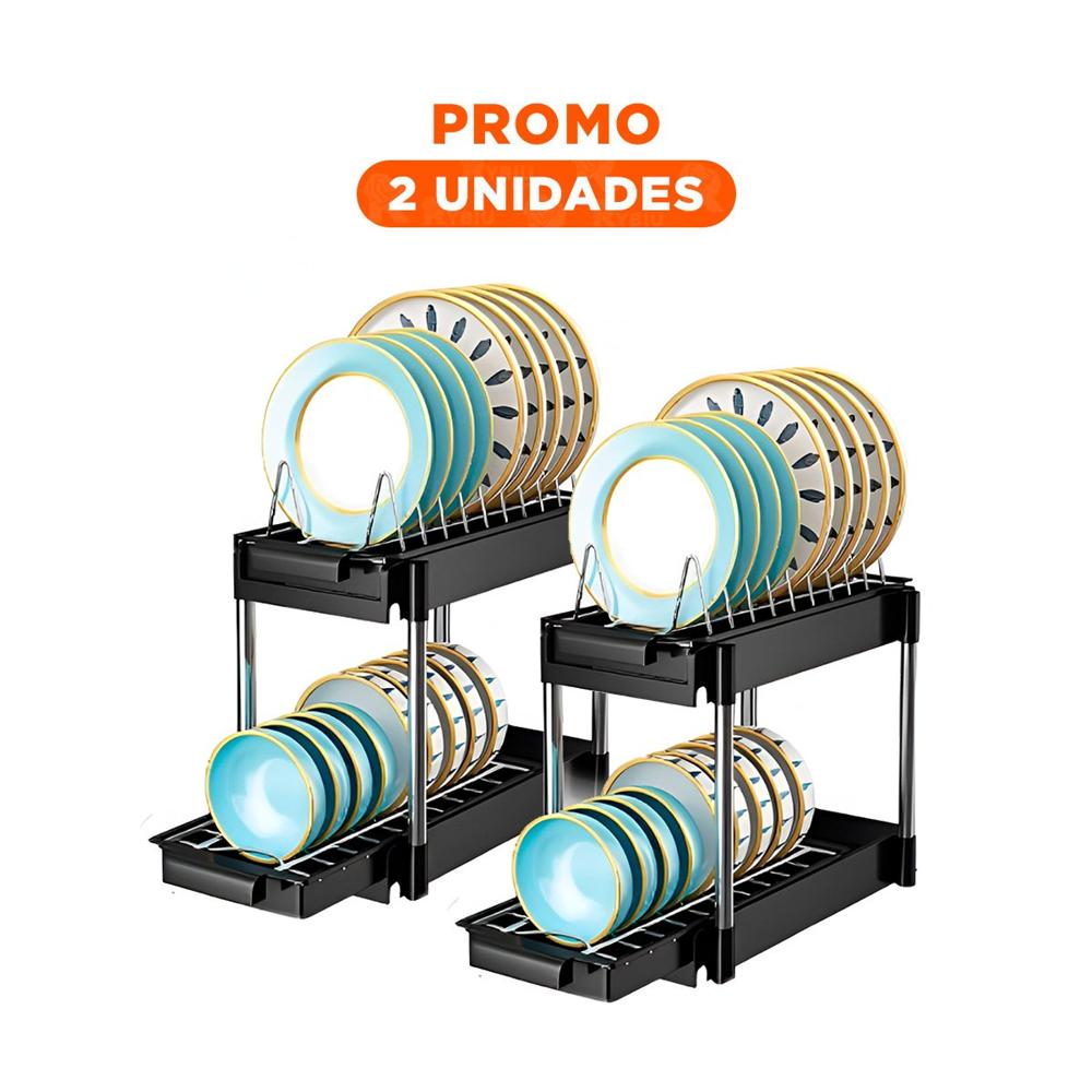 Pack2 Base Funcional Negro 2 Niveles con 2 Cajones Deslizables para Ambientes