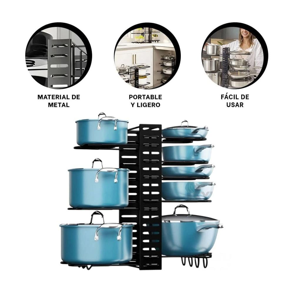 Porta Ollas Negro Ajustable para Tapas y Ollas Cocina Y+Ligas Regalo