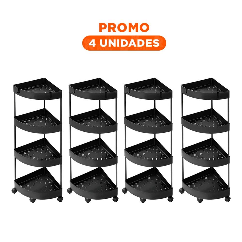 Pack4 Estantero Angular De 4 Niveles con Ruedas Negro Diseno Funcional Y+Regalo Sticker