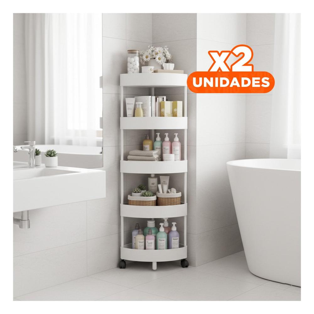 Pack2 Porta Objetos Compacto 5 Niveles Con Ruedas Blanco Facil de Limpiar Y+Regalo Sticker